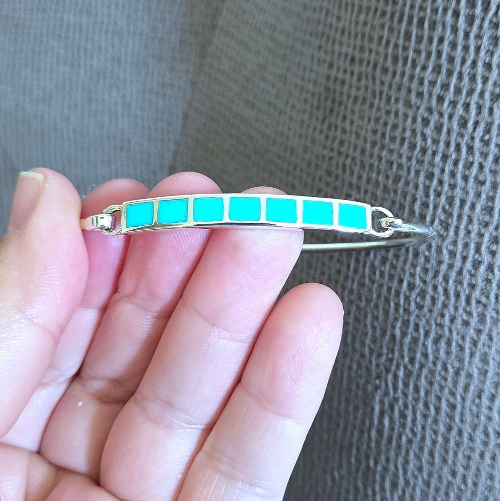 Taxco Sterling Silver🤍 Sleeping Beauty Turquoise🩵 Squares Flush Inlay Bracelet - Picture 3 of 16